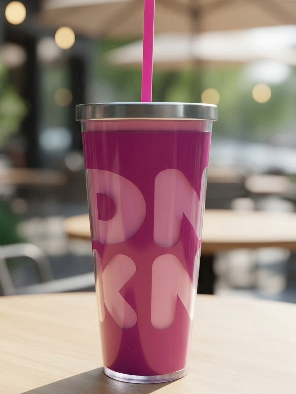 Dunkin' Tumbler Travel Mug Pink Reusable Cup with Straw. (2021)